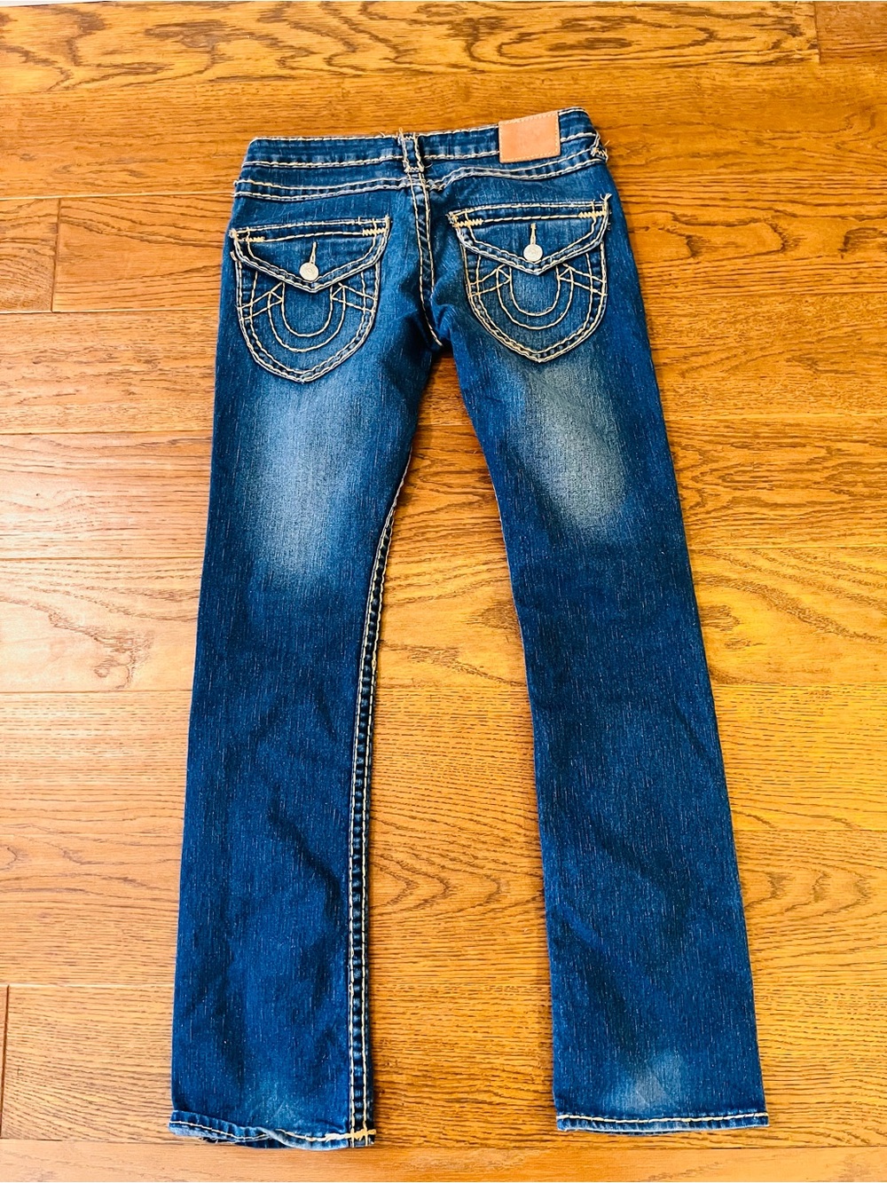 Y2K True Religion Dark Blue Denim Bootcut Jeans with Gold Stitching - Picture 3 of 7